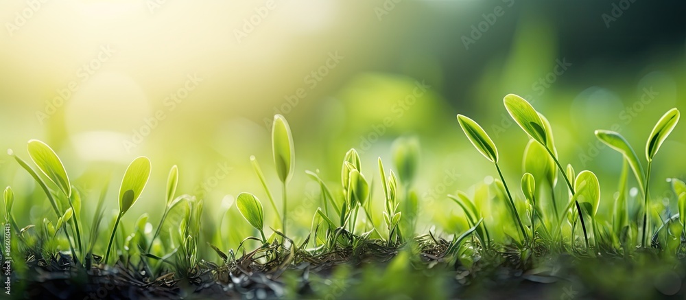 Aufkleber Close-up macro shot of weeds growing in herb grass, with a blurred background for a copy space image.