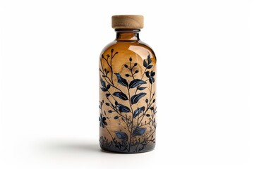 A bottle with a floral design on it