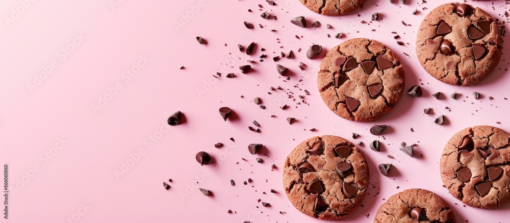 Leinwandbilder cookie with pastel background and chocolate moronitas. with copy space image. Place for adding text or design