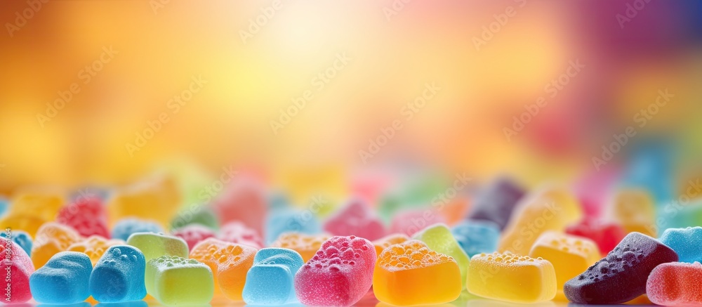 Poster vibrant jelly candies on sugary background for confectionery wallpaper concept with copy space image
