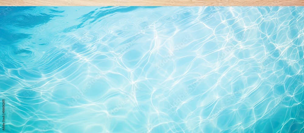 Poster soothing blue pool water framed by wooden border, creating a summer-themed abstract blurred pattern 