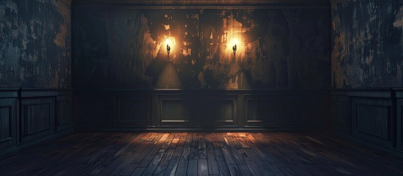 A vintage room with an elegant emptiness illuminated at night, perfect for a copy space image.