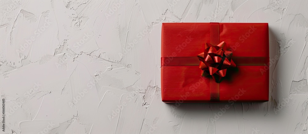 Poster a red gift box on a white backdrop with copy space image.