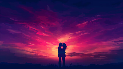 Fototapeta premium Couple sharing a tender hug under a romantic sunset, loving and intimate, affection wallpaper