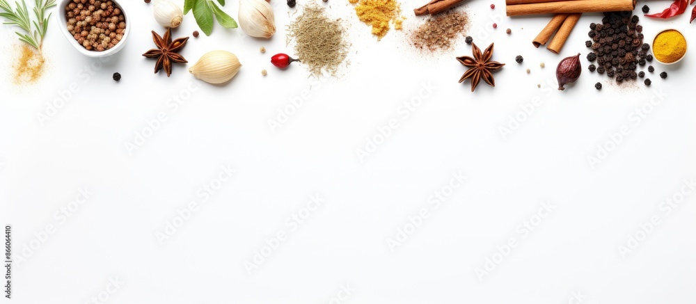 Poster Top-down view of ingredients on a white backdrop, with copy space image.