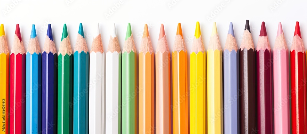 Aufkleber colored pencils on a white background with copy space image.