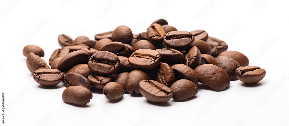 Poster Close-up view of coffee beans on a white background with space for additional images.