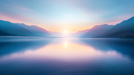 Obraz premium Serene lake at sunrise with soft pastel colors and calm water, tranquil and soothing, peace wallpaper