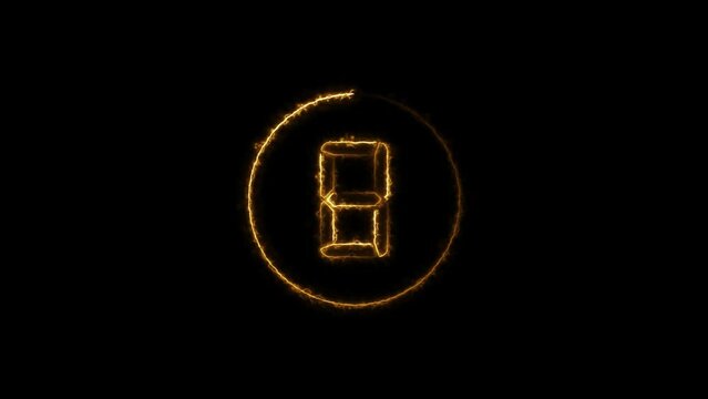15 seconds countdown timer electric line orange color animation.  bright neon light orange circle 4k video on black background.
