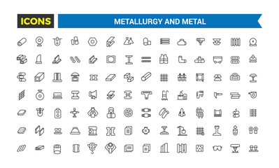 Metallurgy and Metal icons collection. Outline icons pack. Editable vector line icon set and illustration for web and UI application.