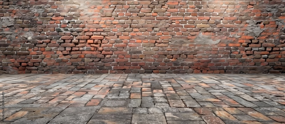 Poster Background texture and brick floor display in copy space image.