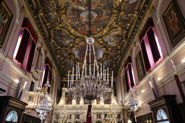 Ceiling view of the Church of Saint Spyridon Corfu Town, Greece  