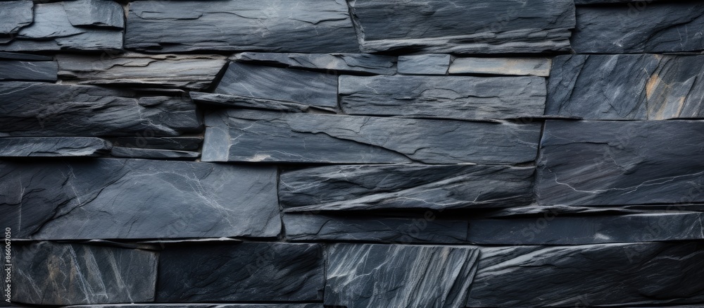 Aufkleber High-resolution top view of a background pattern made of natural black slate stone with ample copy space image available.