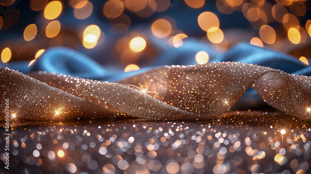 Aufkleber glittering fabric with sparkling bokeh lights, creating a mesmerizing blend of blue and golden hues 
