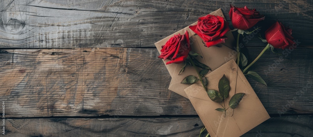 Aufkleber rustic st. valentine's day-themed letter mockup with roses, ideal for your text, displayed in a flat