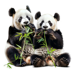 Naklejka premium Two pandas eating bamboo