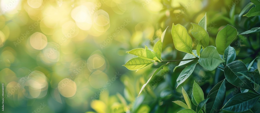 Poster soft green leaves from a tropical tree create a refreshing atmosphere in this blurry background imag
