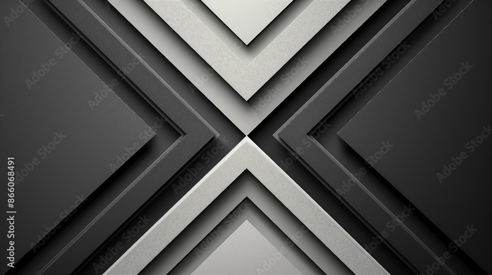 Aufkleber a geometric, black and white layered pattern forming an intricate x shape with sharp, precise lines 