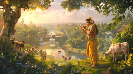 Lord Krishna Playing the Flute