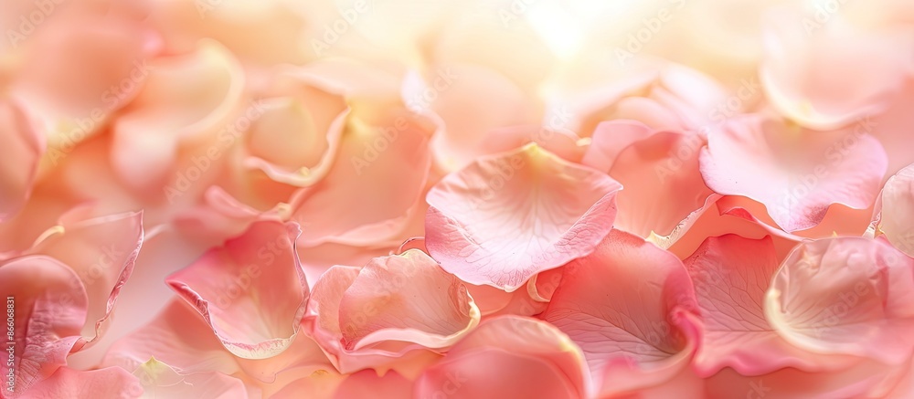 Aufkleber soft pastel floral card with blurred delicate rose petals as an unfocused abstract flower backdrop, 