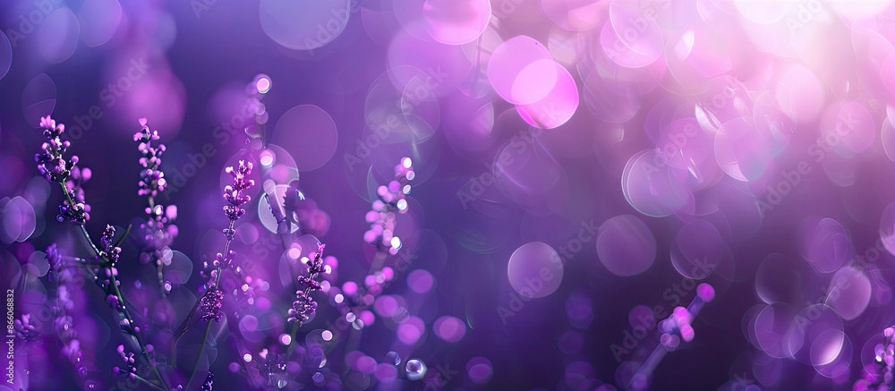 Poster nature-themed abstract bokeh background in shades of violet with copy space image.