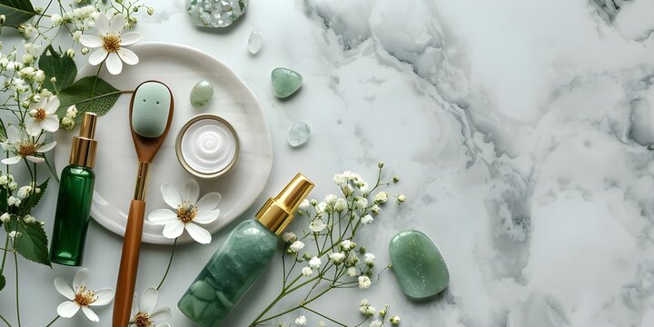 Gua Sha Beauty Roller and Collagen Skincare Products Showcased in Web Banner. Concept Skincare Essentials, Beauty Tools, Anti-Aging Solutions, Revitalize Your Skin
