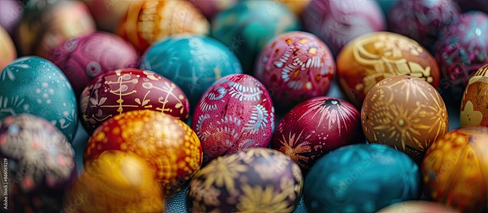 Aufkleber Easter eggs are colorful, decorated eggs symbolizing Easter. Copy space image. Place for adding text and design