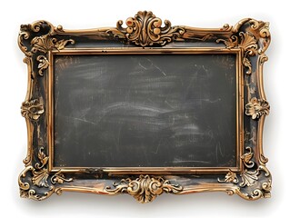 Elegant Vintage Chalkboard Frame with Decorative Corners on White Background