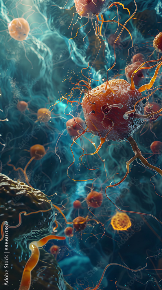 Wall mural 3d rendering of Human cell or Embryonic stem cell microscope background.