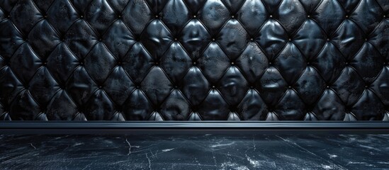 Room with a black leather textured wall and floor, providing an elegant background for a copy space image.