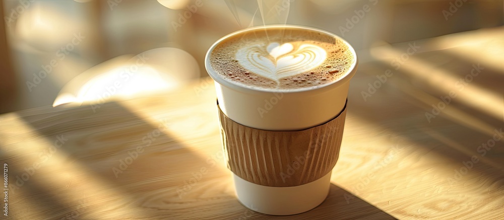 Poster A coffee cup that appears hot and has room for a personalized image. Copy space image. Place for adding text and design