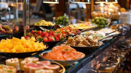 Fototapeta premium A buffet breakfast , lots of food. Generative AI