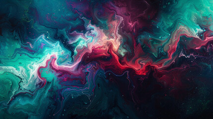 Fototapeta premium Abstract swirls and dynamic brushstrokes in deep shades of crimson, emerald green, and sapphire blue, capturing the richness of oil pigments.