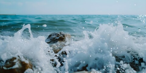 Obraz premium Capturing the Majestic Power of Waves in Slow Motion at High Tide. Concept Ocean Waves, Slow Motion, High Tide, Majestic Power, Videography