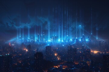 Futuristic Cityscape with Digital Rain