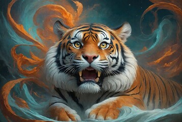 Fantasy Illustration of a wild animal tiger. Digital art style w