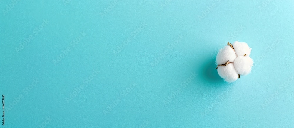 Poster composition featuring a cotton ball on a blue background in a macro flat lay style with copy space i