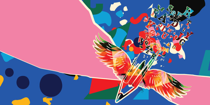 Copywriting course, content creation, writing prompts concept. Pencil on a colorful background. Pencil vector