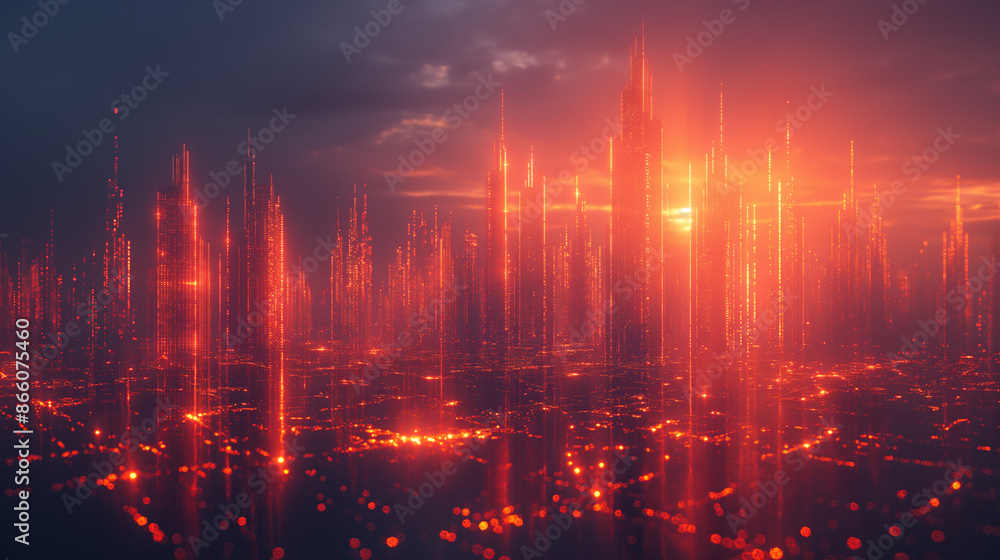 Aufkleber a luminous bridge connects two data points over a digitally rendered city, representing secure netwo