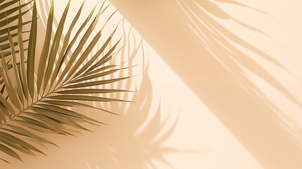 Obraz premium palm leaves on light cream wall, minimalistic summer background, tropical leaves wallpaper