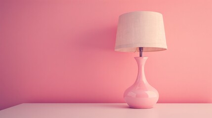 Pink Lamp on a White Table Against a Pink Wall