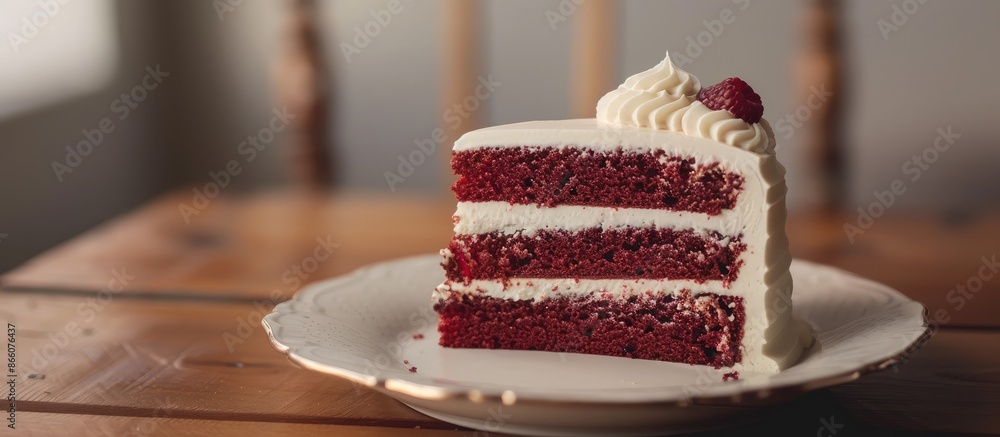 Aufkleber a slice of cake sits on a plate with a blank space for additional uses.