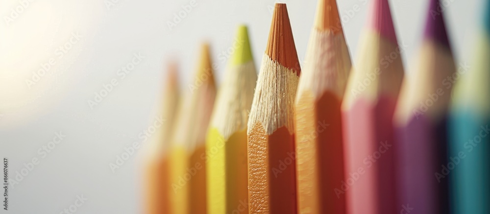 Aufkleber colorful assortment of pencils in various shades are displayed in a row on a white background with a