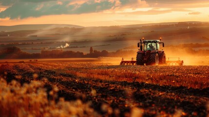 Fototapeta premium Agriculture tractor working in field Generative AI