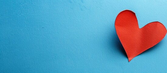 Heart-shaped red paper on a blue backdrop with copy space image.