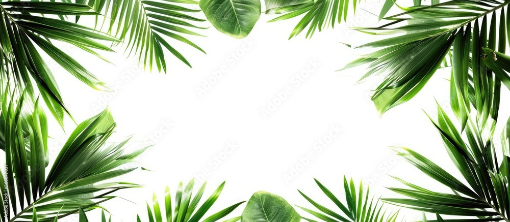 Poster copy space image of palm leaves frame on white background.