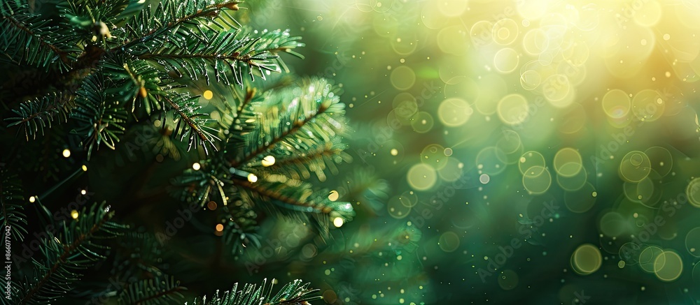 Poster festive fir branches blurred in the background with space for text or images. copy space image. plac