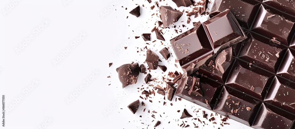 Poster Rich, decadent dark chocolate with a hint of bitterness on a white background with ample copy space image.