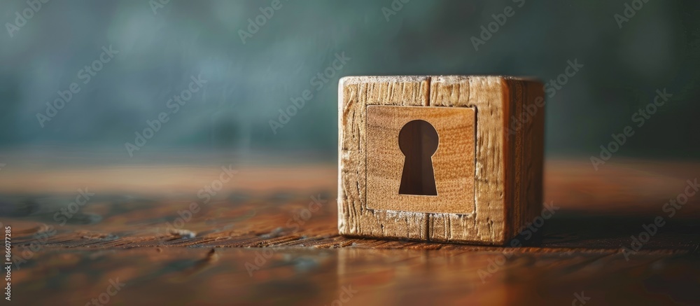 Poster Privacy policy symbol displayed on a wooden block on a beautiful grey table background, representing business and privacy policy concept with copy space image.