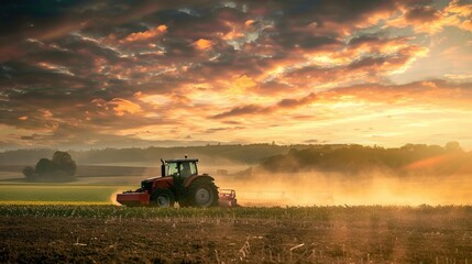 Fototapeta premium Agriculture tractor working in field Generative AI